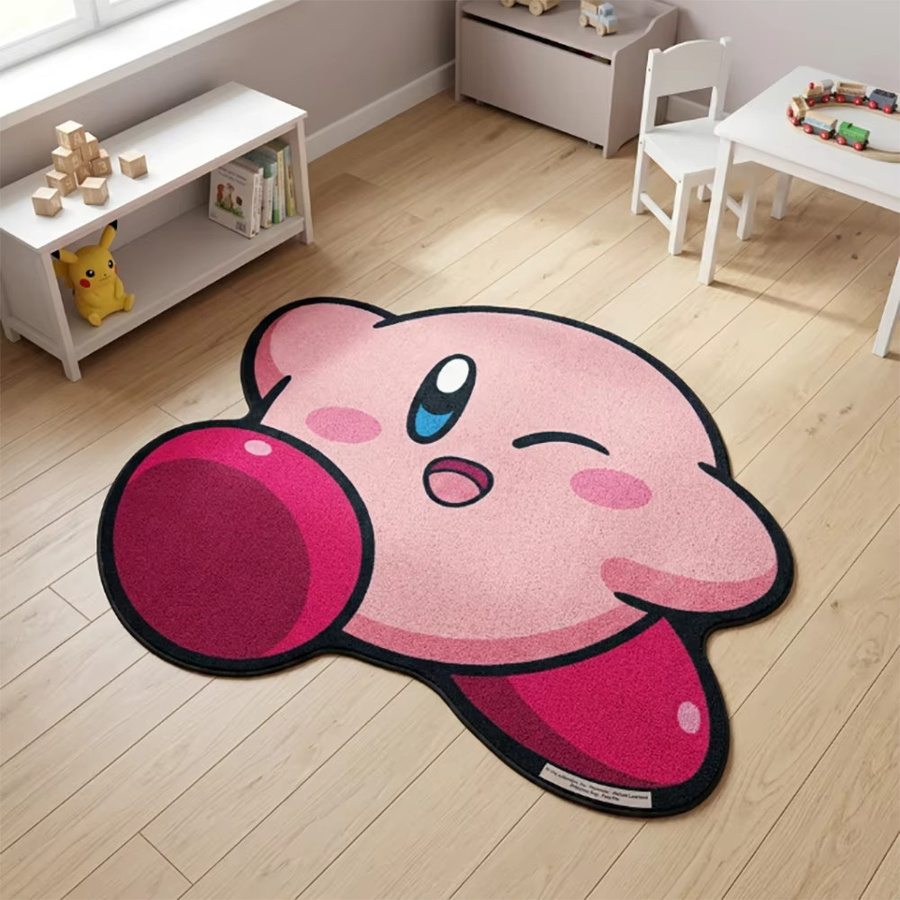Bandai Kirby Anime Teppich mit 3D-Druck in Pink, weich und rutschfest für dein Kinderzimmer oder Spielzimmer - Bild 1