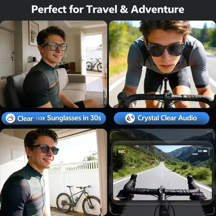 GUHUAVMI Smart-Brille mit 1080P HD Kamera, 8MP Videoaufnahme, KI-Assistent und Bluetooth 5.4 Audio-Sonnenbrille mit ENC Geräuschunterdrückung in Schwarz - Bild 2