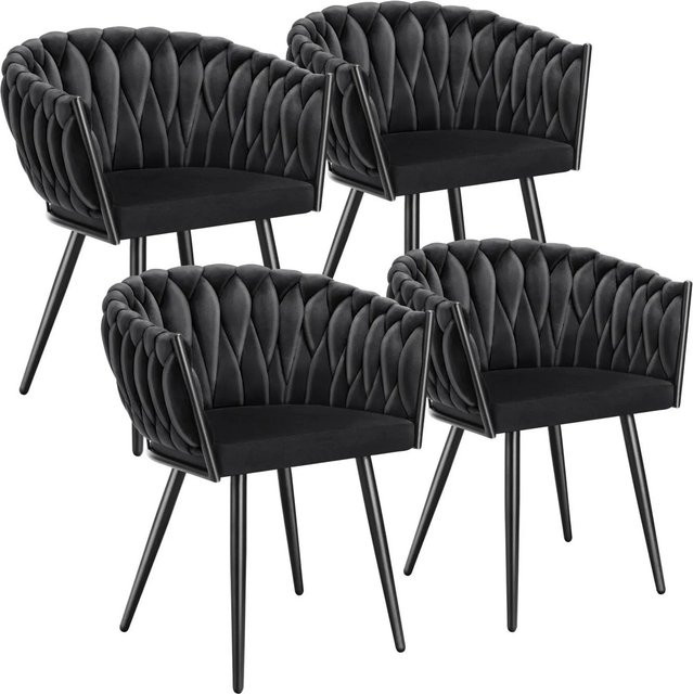 tectake Set Esszimmerstühle Astano, 4er Set, gepolstert mit Samtbezug und Knotendesign, Schwarz, B/T/H: 60,5 x 55 x 75 cm - Bild 2