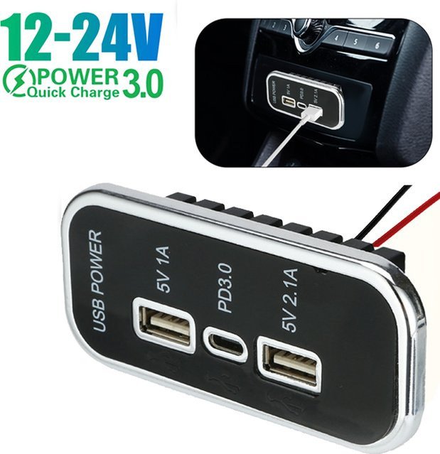 PD Dual USB Panel Autoladegerät mit USB-C und USB-A in Schwarz für Wohnmobil und Wohnwagen, 3,1 A, 12 V/24 V - Bild 1