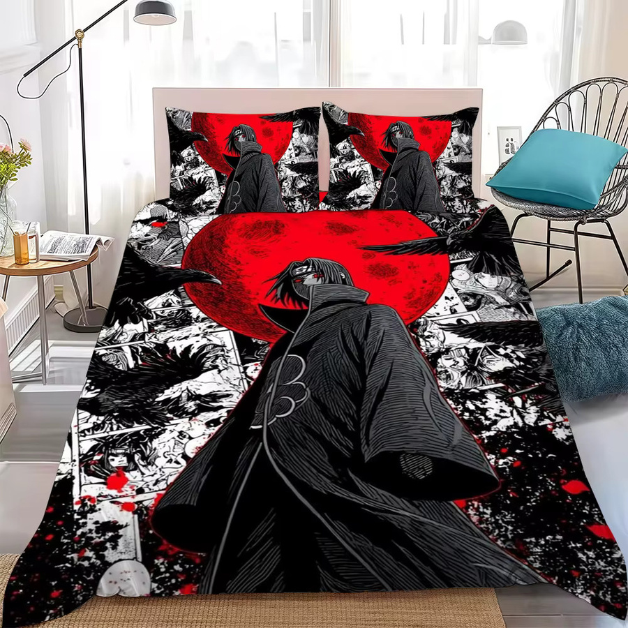 Naruto Itachi Uchiha Anime Bettwäsche-Set aus Baumwolle, 3-teilig, Mehrfarbig, Breite: 135 cm, Länge: 200 cm - Bild 2