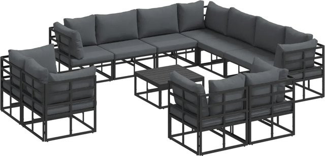 vidaXL Garten-Sofa-Set 12-teilig aus pulverbeschichtetem Aluminium in Schwarz mit Kissen - Bild 1