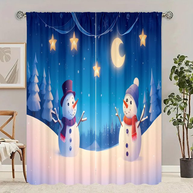 Yiran Furniture Weihnachtsvorhang aus Polyester in Blau, 2er-Set als Sichtschutz für Wohnzimmer oder Schlafzimmer - Bild 1