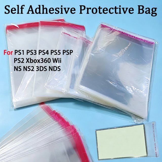 100 Stück selbstklebende Schutzhüllen von ChengHaoRan in Transparent für PS1 PS2 PS3 PS4 PS5 PSP Xbox One Xbox 360 Wii Nintendo Switch NS 3DS NDS Spielboxen staubdicht - Bild 1