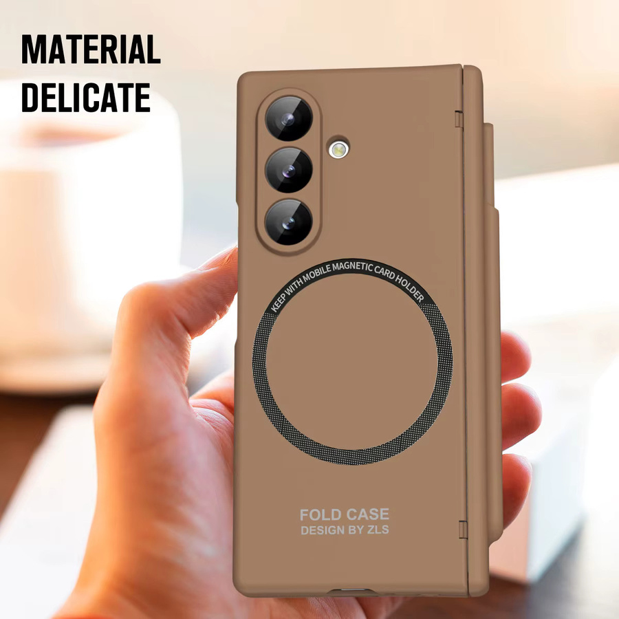 CHAOYIDIAN Magnetische Scharnier-Hülle für Samsung Galaxy Z Fold 7 6 5 mit Displayschutzfolie, S Pen Slot und kabellosem Laden, Matt PC-Hülle in Weiß oder Braun - Bild 3