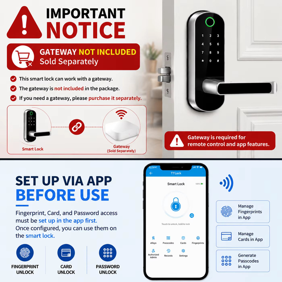 Intelligentes Fingerabdruck-Türschloss von L.AOL.AU in Schwarz mit App-Fernbedienung, WIFI, digitalem Touchscreen, NFC und IP67 Wasserdichtigkeit inklusive 2 IC-Karten - Bild 3