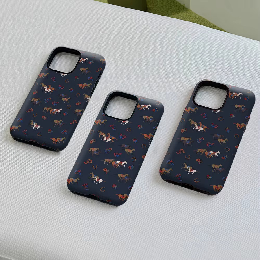 Robuste doppelschichtige Handyhülle mit nächtlichen Pferden für iPhone 17 16 15 14 13 Pro Max Plus mit Magnetfunktion in Blau von Potdemiel - Bild 5
