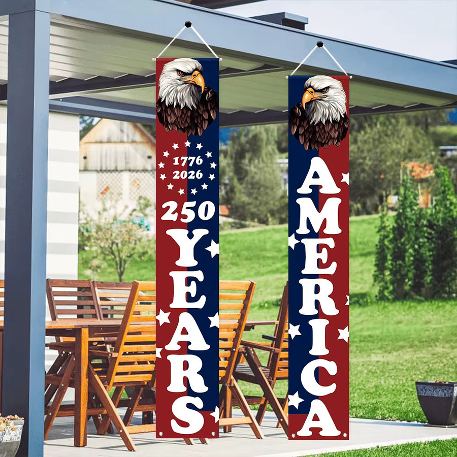 AFYPRTY Veranda-Banner zum 250. Jubiläum mit Sternen- und Adlerdruck aus Polyestergewebe, Mehrfarbig - Bild 4