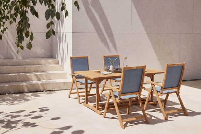 OUTFLEXX Garten-Essgruppe für 4 Personen aus Akazie und Textilene, ausziehbar, braun/beige, B/T/H: 180-240 x 76 x 76 cm - Bild 1