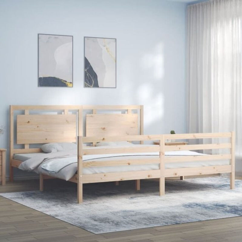 Massivholzbett aus Kiefer mit Kopfteil von Vidaxl in Braun im Landhaus- und Skandinavischen Stil, B/T/H: 180 x 200 x 100 cm - Bild 1
