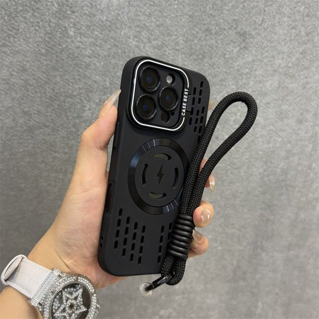 Jinitaimeik MagSafe Schutzhülle mit Lanyard-Halterung und magnetischem Ständer für iPhone 16 15 14 13 12 11 Pro Max Plus, Wärmeableitendes Design mit Objektivschutz, Farben: Schwarz oder Grau - Bild 1