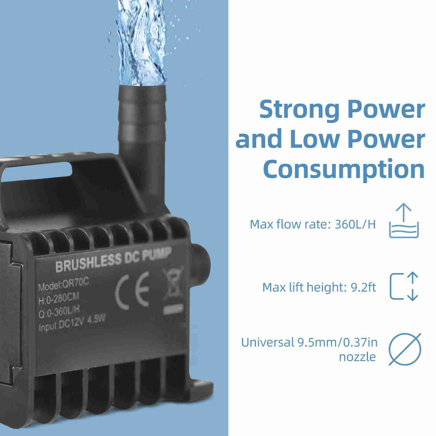 Elektrische 12V Tauchwasserpumpe mfySpace QR70C Schwarz mit 360L/H Förderleistung und 2,8m Förderhöhe - Bild 5