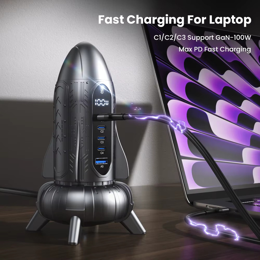 ASOMETECH 120 W USB-Ladestation mit GaN-Technologie und USB-C-Schnellladegerät für Laptop, iPhone und Samsung - Bild 3