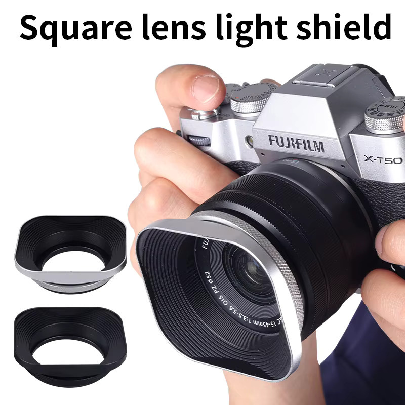 Quadratische Kamera-Gegenlichtblende aus Metall in Schwarz oder Silber, kompatibel mit Nikon 16–50, Canon, Sony und Fuji 15–45/35f2, universelles Fotozubehör mit 52 mm, 43 mm, 46 mm und 39 mm - Bild 5