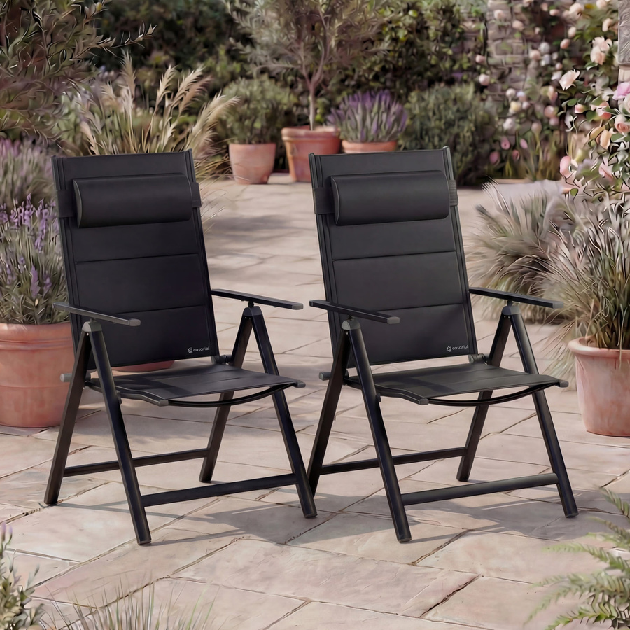 CASARIA Gartenstühle 2er-Set Schwarz klappbar aus Aluminium mit gepolsterten Auflagen und verstellbarer Rückenlehne - Bild 2