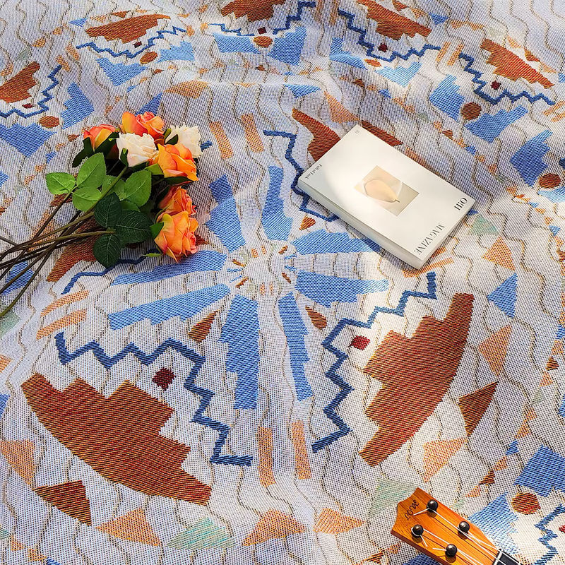 Bohemian Geometrie Picknickdecke mit Quasten in Multicolour, runde Outdoor-Matte im Ins-Stil für Camping und Garten, Durchmesser: 150 cm - Bild 2