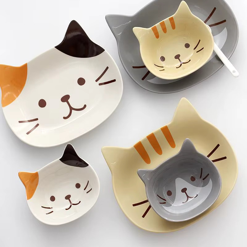 AmoryLuz Keramik Schüssel für Kinder im japanischen Stil mit Katzen-Motiv, grau und mehrfarbig - Bild 2