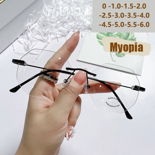 VABBON 3301 Korrektionsbrille, randlos, achteckig, Metall, Damen, Blaulichtfilter - Bild 1