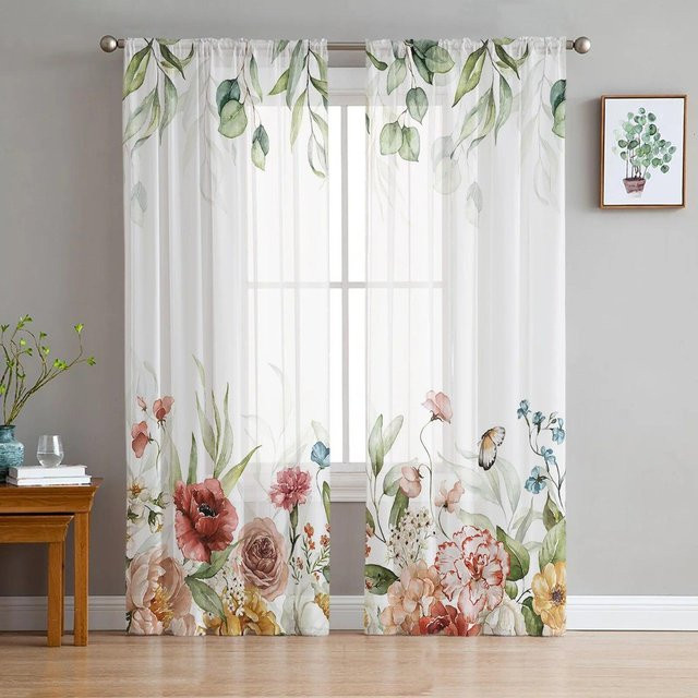 A Family Of Home Textiles Rosa Rose Romantische Tüll-Vorhänge aus Chiffon, Transparent, B/H: 135 x 244 cm, 2er-Set - Bild 1