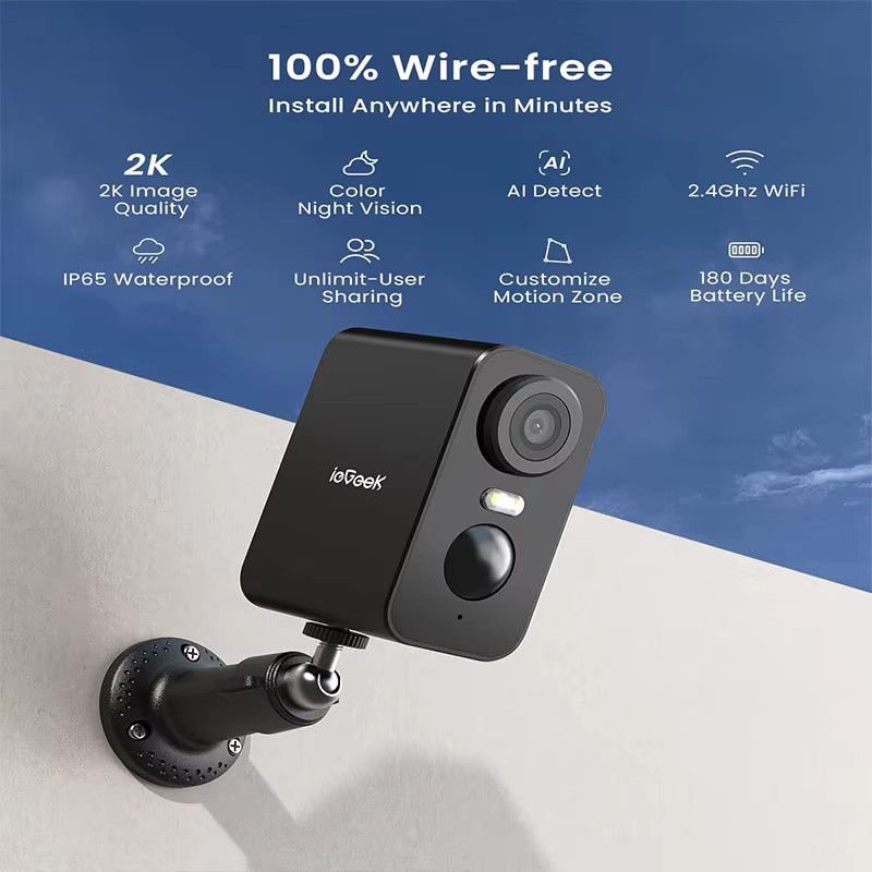 IeGeek Kabellose Sicherheitskamera für den Außenbereich, 2K 3MP WLAN-Überwachungskamera mit Spotlight und Farbnachtsicht in Schwarz - Bild 5