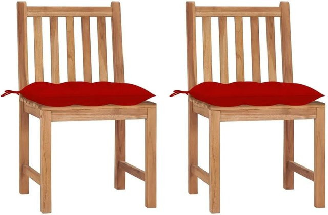 vidaXL Gartenstuhl Set aus Teak Massivholz mit Kissen in Braun und Rot - Bild 1
