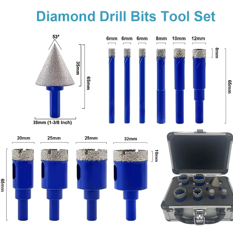 11-teiliges Diamant-Bohrkerndrillerset in Blau für Fliesen, Marmor, Keramik und Granit - Bild 4