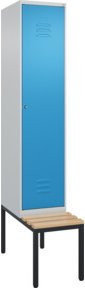 C+P Spind Classic PLUS Garderobenschrank mit Sitzbank, 1 Abteil, Zylinderschloss, 4 Garderobenhaken, mittige Trennwand, Farbe: Buche, B/T/H: 212,0 x 40,0 x 81,5 cm - Bild 1