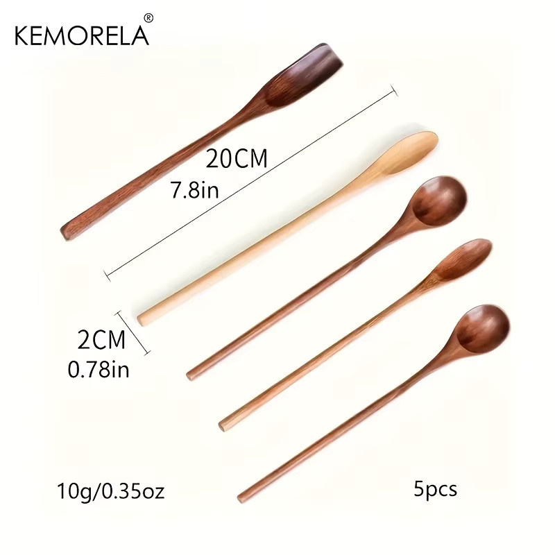 KEMORELA Dessertlöffel aus Holz in Braun, 5er Set, spülmaschinenfest - Bild 4