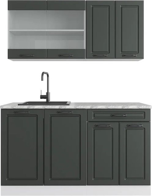 Vicco R-Line Singleküche Landhausstil in Anthrazit und Weiß mit Marmor-Optik, B: 140 cm - Bild 1