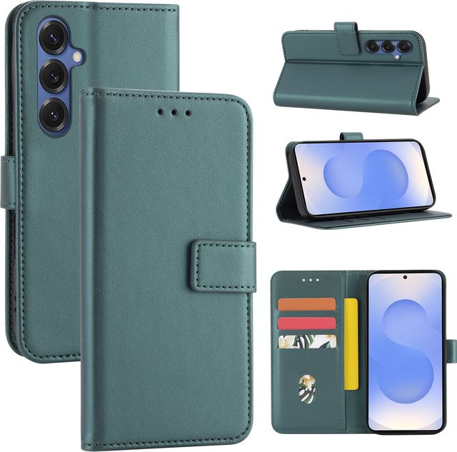 Samsung Flip Wallet Schutzhülle aus Kunstleder mit Kartenfach für S26 S25 S24 S23 S22 S21 S20 Fe in Schwarz und Grün - Bild 1
