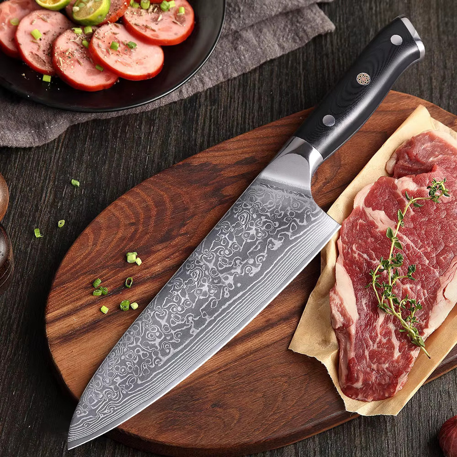 MOSTODOZO Profi-Kochmesser aus Damaszener Stahl mit G10-Griff, 8 Zoll Küchenmesser zum Schneiden von Fleisch, Obst und Fisch - Bild 3