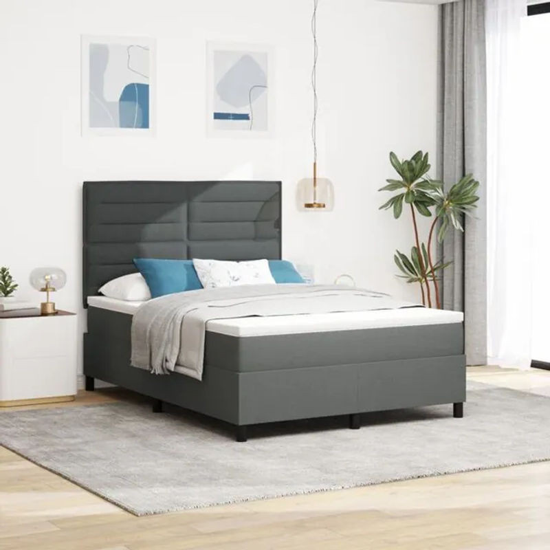 vidaXL Boxspringbett mit Matratze in Anthrazit und Grau aus Stoff, B/T/H: 140 x 200 cm - Bild 1