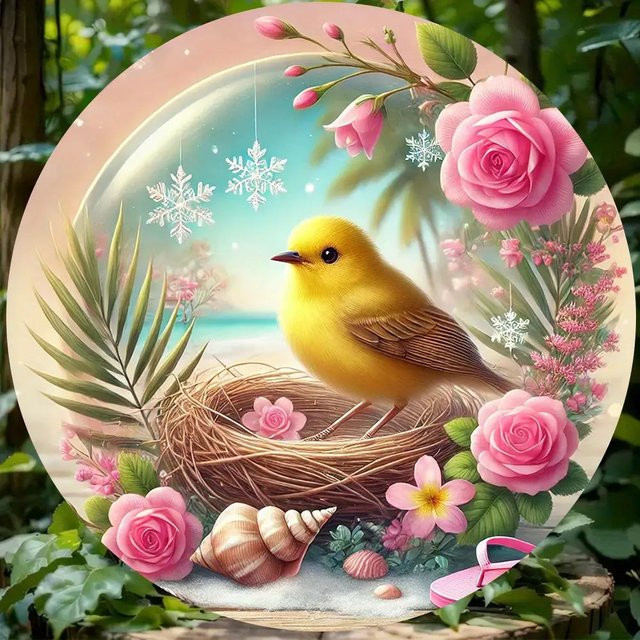 Potdemiel Metallkunstdekoration 2D Flat Vogel und Rose in Mehrfarben, B/H: 20,0 x 20,0 cm - Bild 1