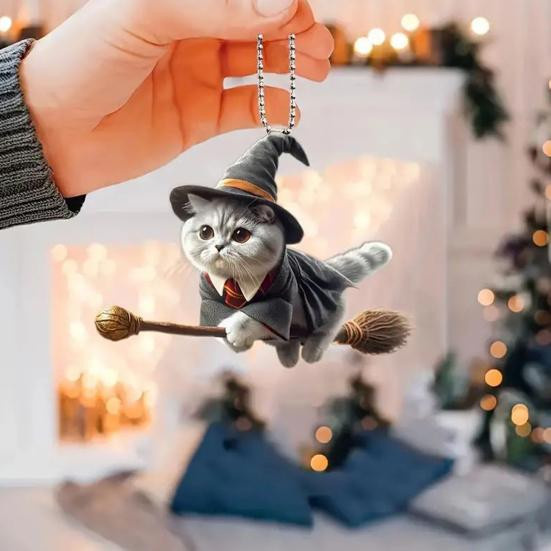 BERLIHEN Auto-Anhänger Katze aus Acryl in Grau als hängendes Ornament für die Auto-Innenausstattung - Bild 4