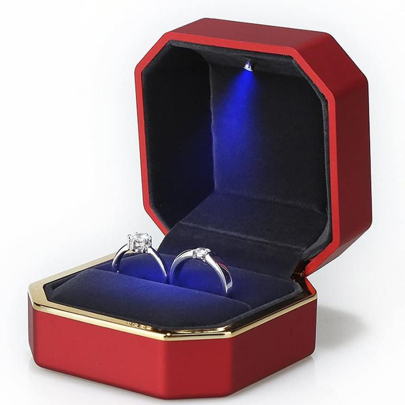 Luxus Schmuckbox mit LED-Licht von SZwatch für Ringe, Halsketten und Anhänger, Textil-Geschenkeetui für Verlobung und Hochzeit, schwarz - Bild 1
