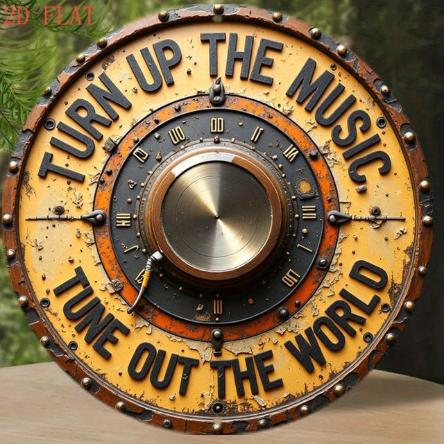 CIFBUY Turn Up/Tune Out Metall-Wandschild, runde Musikknopf-Dekoration in Multicolour für Zuhause, Bar oder Studio - Bild 1