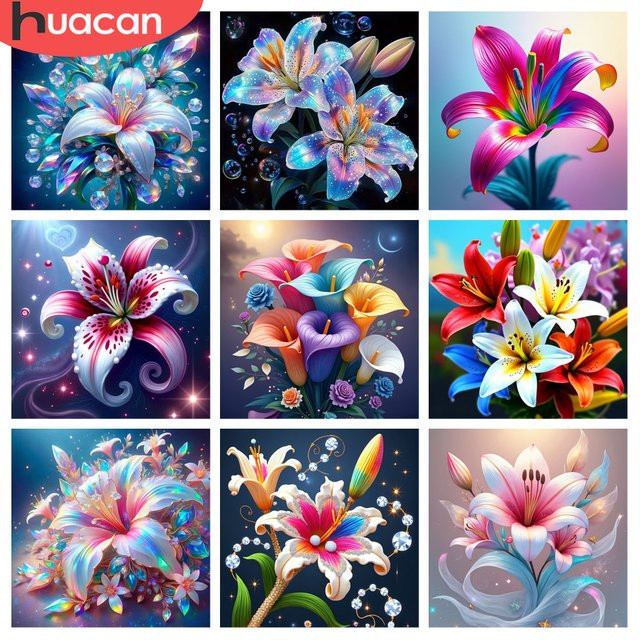 HUACAN 5D-Diamantkunst Mosaik Set mit Lilienblumen in Multicolour, runde Diamantmalerei zur Wanddekoration, B/B/B: 20 x 20 x 20 cm - Bild 1