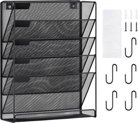 VEVOR Wand-Ablage aus Metall mit 6 Taschen, schwarzer Mesh-Dokumentenhalter für Büro, Zuhause und Schule, Wandmontage mit Namensschildern - Bild 1