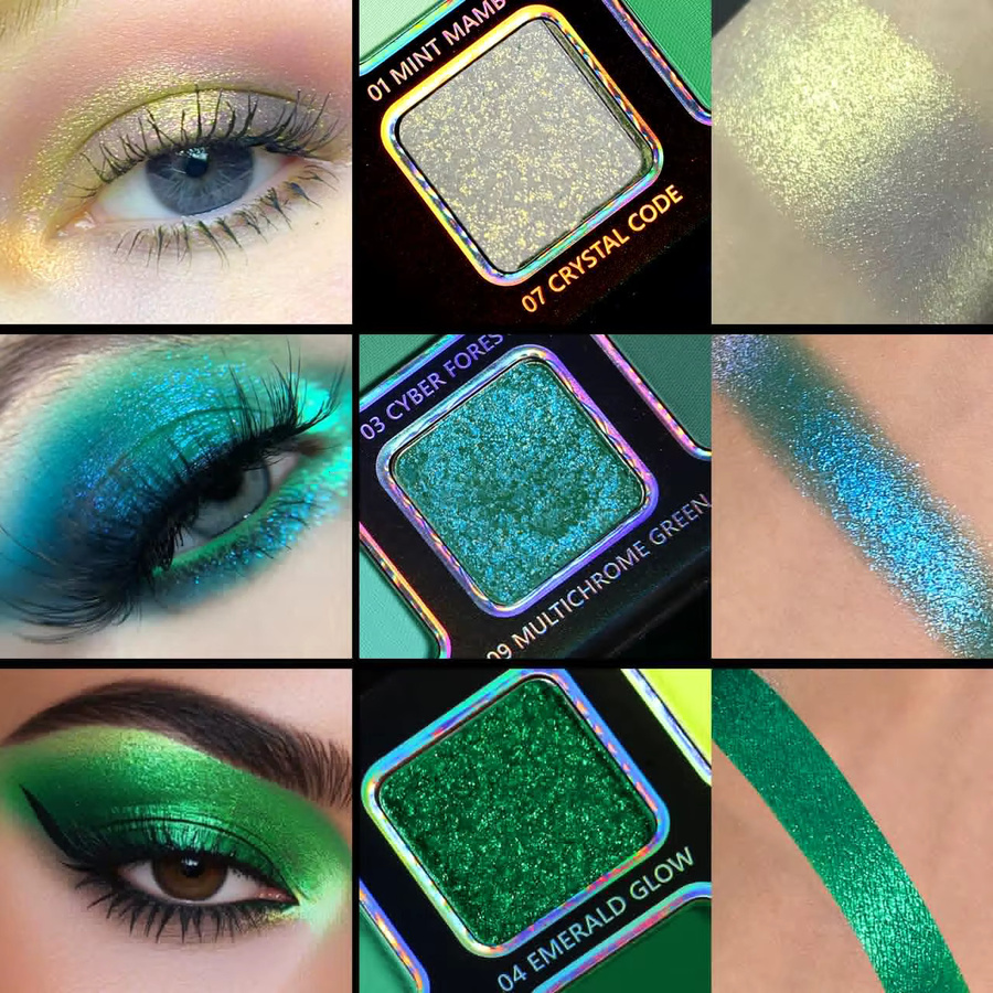 Afflano Lidschatten-Palette, 12 Farben, grün, matt, schimmernd, glitzernd - Bild 3