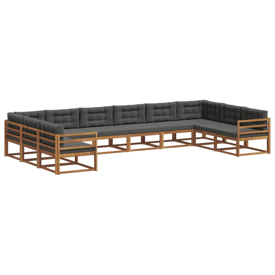 vidaXL Outdoor-Sofagarnitur aus massivem Akazienholz in U-Form, 10-teiliges Set in Natur und Anthrazit mit wetterfesten Kissen - Bild 2