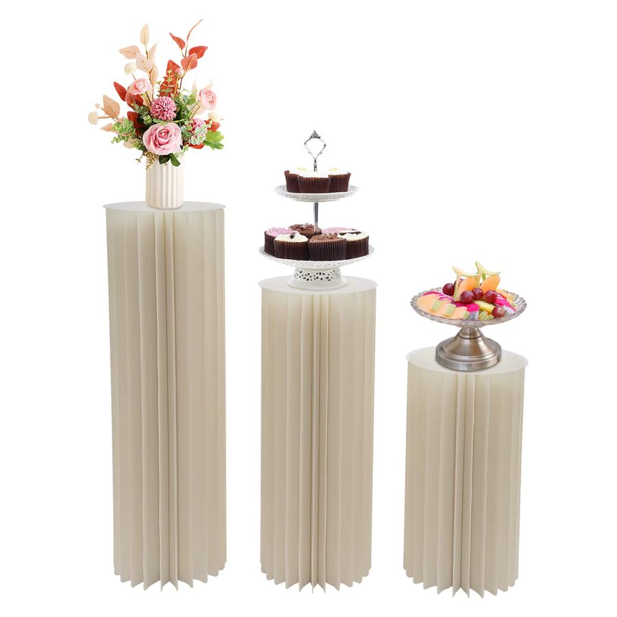 3er-Pack Zylinder-Blumenständer von Bymaocar in Weiß, faltbare Karton-Blumenständer mit PVC-Platte für Party und Hochzeit, Höhe: 60–100 cm - Bild 2