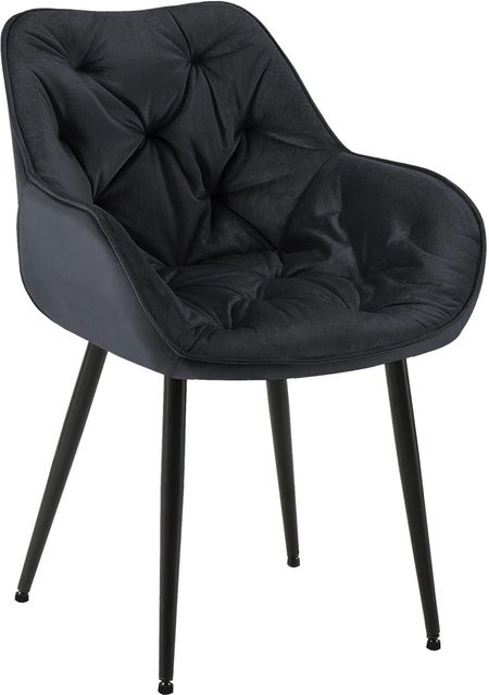 DELUKE Esszimmerstuhl VIVI in Schwarz aus Samt und Metall mit Armlehnen, H x B x T: 83 x 58 x 62 cm - Bild 1