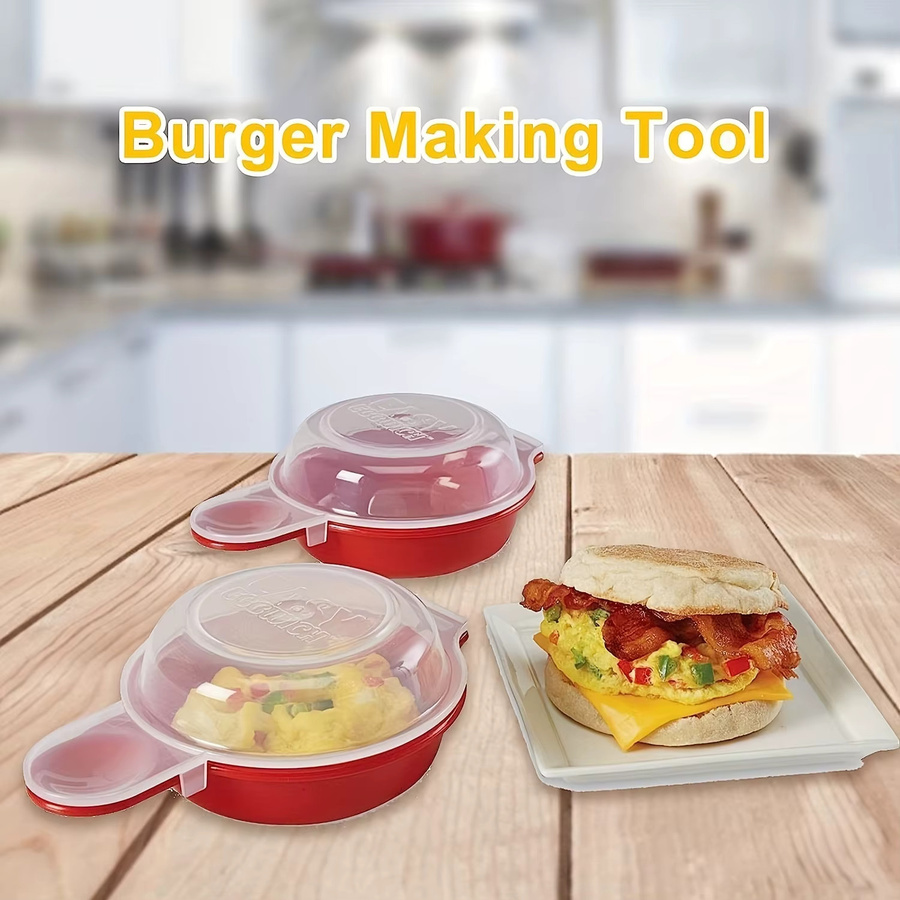 2er Set YOCITY Mikrowellen-Eierkocher und Burgerpresse in Rot zur schnellen Zubereitung von Eiern und Hamburger-Patties aus Kunststoff - Bild 3