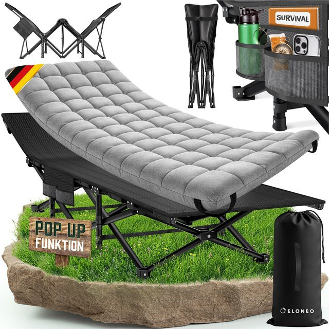 ELONEO Klappbares Feldbett mit Premium Auflage in Grau, belastbar bis 200 kg - Bild 1