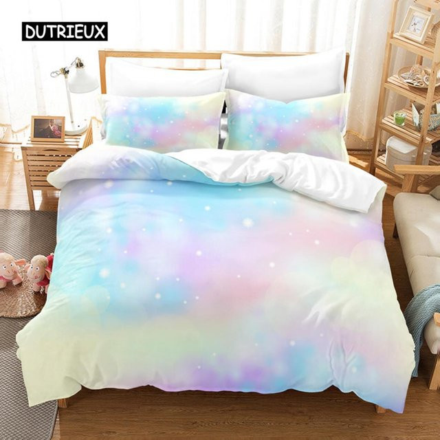 Bettwäsche-Set mit Wolkenmotiv in Multicolour, 2-teiliges Polyester-Bettbezug-Set im Kawaii-Stil, Breite: 135 cm, Länge: 200 cm - Bild 1