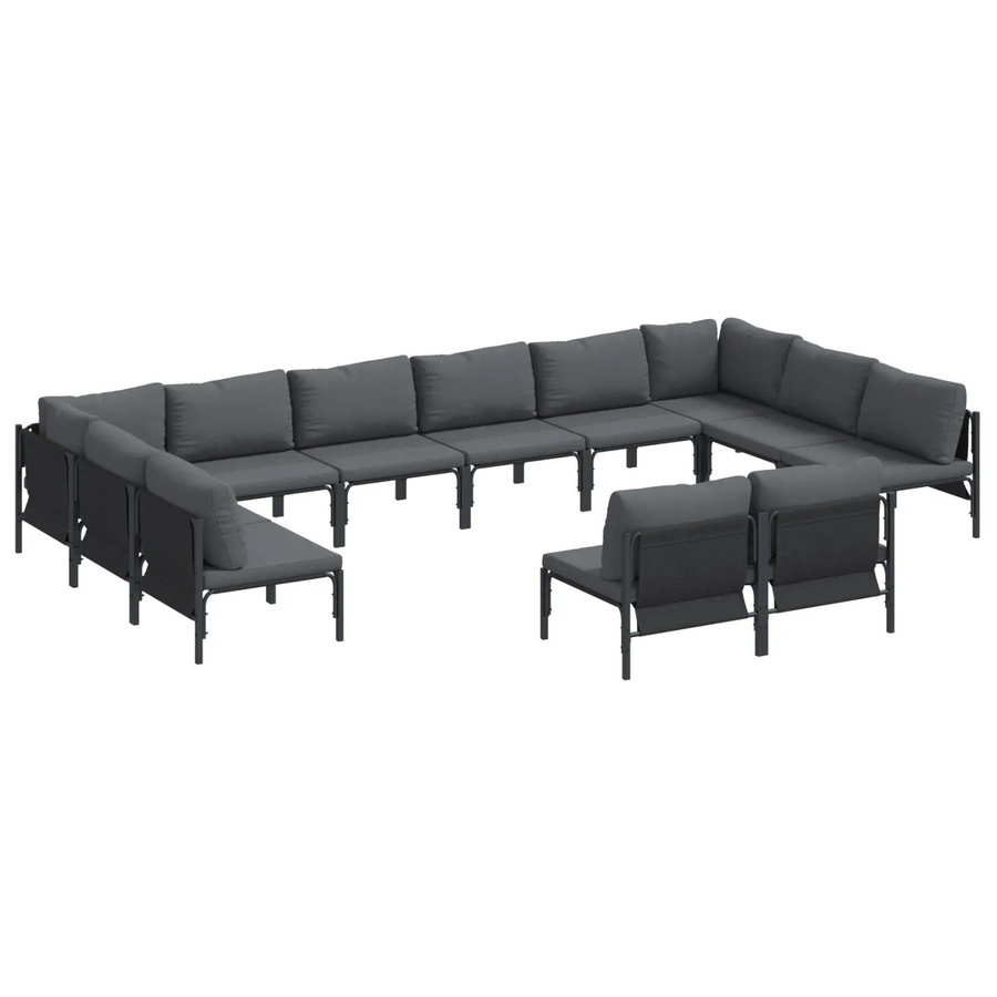 vidaXL Garten-Sofa-Set 12-teilig in Anthrazit aus pulverbeschichtetem Stahl mit Polstern - Bild 2