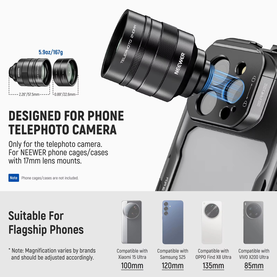 NEEWER Makroobjektiv-Set mit 2x Konverter und 200 mm sowie 300 mm Teleobjektiv in Schwarz für iPhone, Android, Samsung und Xiaomi - Bild 3