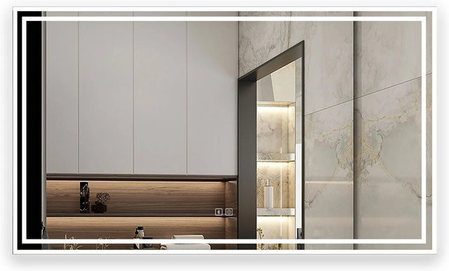 Aica Sanitär Badspiegel mit Bluetooth 5.0 und LED Beleuchtung, dimmbar in Neutral-Warm-Kaltweiß, Memory Touch Wandschalter, B/H: 100 x 60 cm - Bild 1