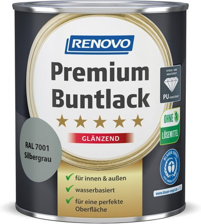 RENOVO Buntlack für Holz, silberfarben, wasserbasiert, glänzend, 0,75 l - Bild 1