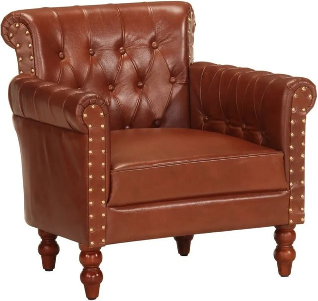 vidaXL Sessel in Braun aus echtem Ziegenleder im Vintage-Design mit Armlehnen und Holzgestell aus Mango-Holz - Bild 1